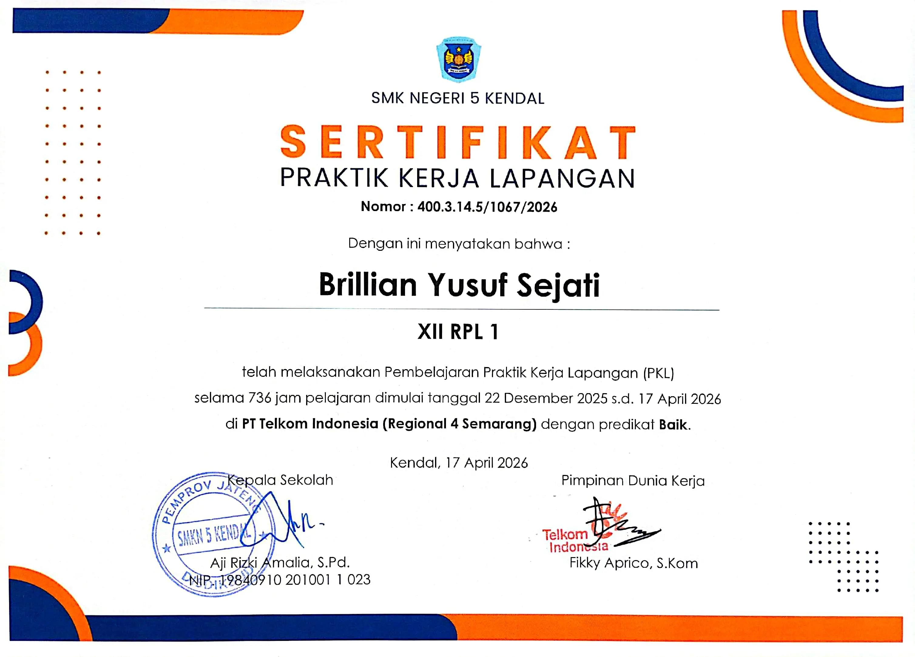 Sertifikat PKL Sekolah
